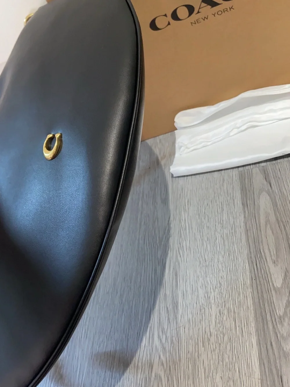 Coach Black Crescent Leather Shoulder Hobo with Gold Hardware